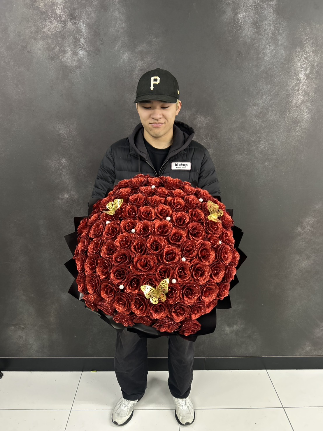 グリッターローズ 赤100本 造花