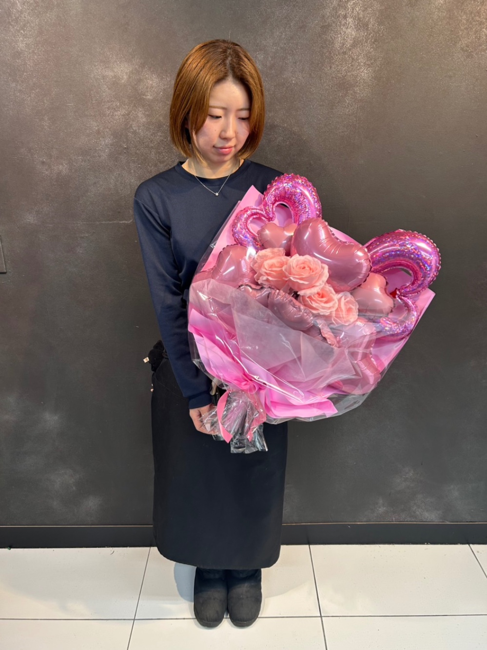 アートフラワーバルーンブーケ ピンク（造花）