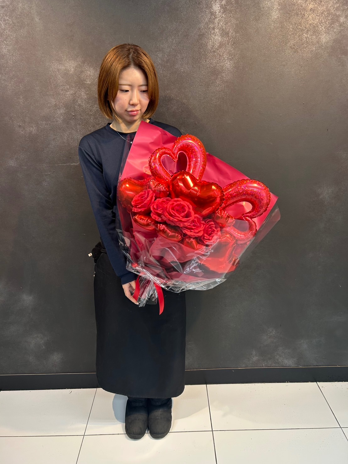 アートフラワーバルーンブーケ レッド（造花）